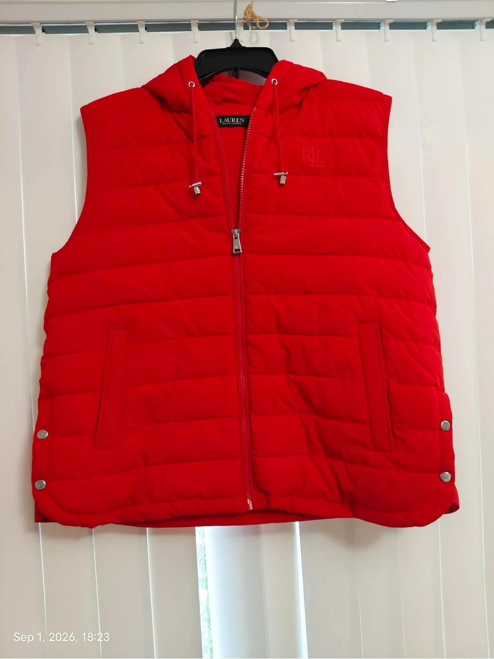 NWOT RALPH LAUREN LRL Stretch HOODED Puffer Insulated VEST Jacket Womens Size L